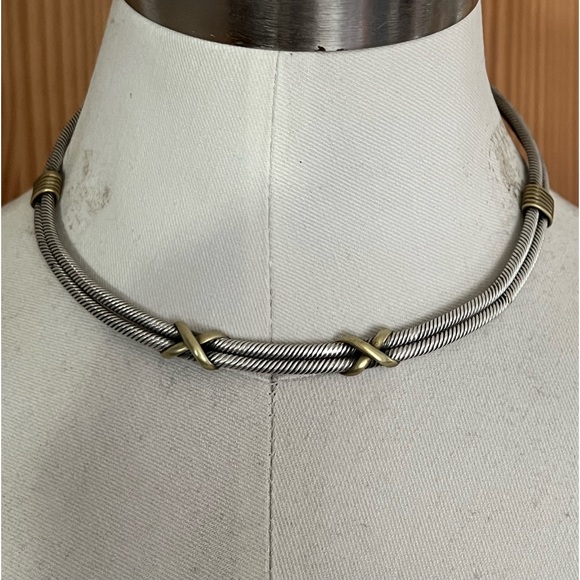 Marked 925 Sterling silver & brass  choker necklace BOHO Mexico tribal jewelry - Picture 1 of 3